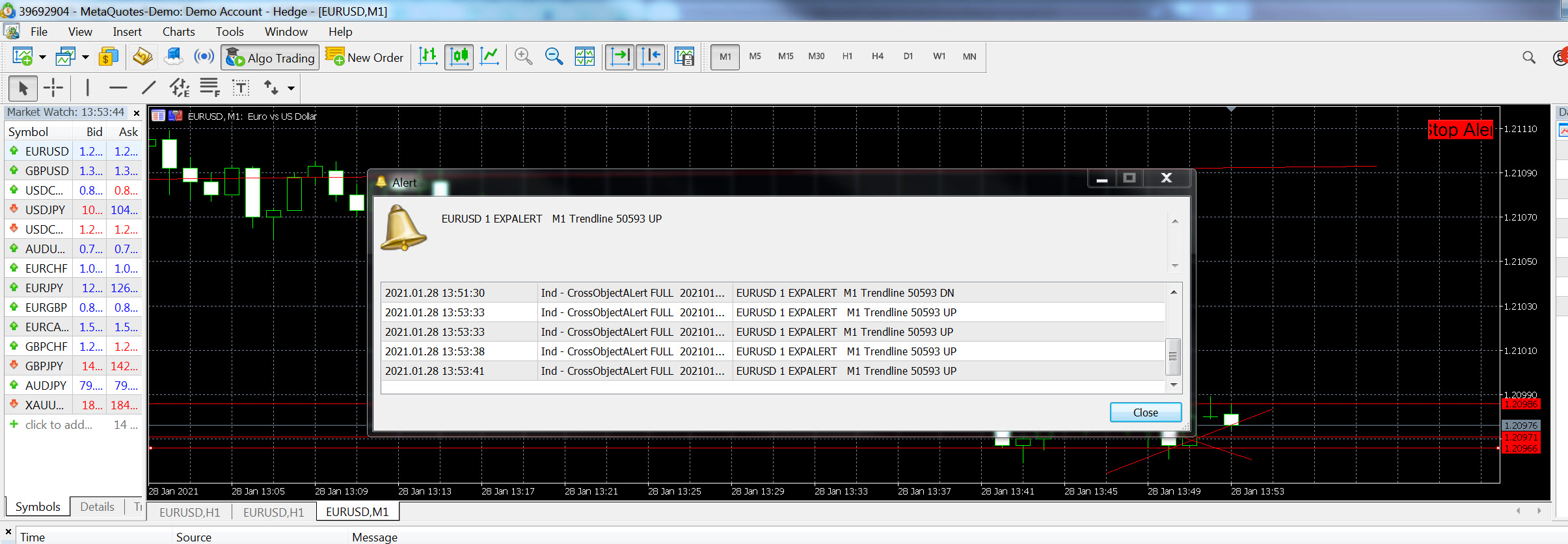 CrossObjectALert Indicator Інтерфейс