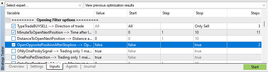 Optimization settings overview