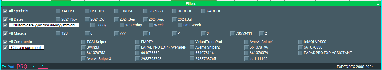 Extra Report Pad: Filters