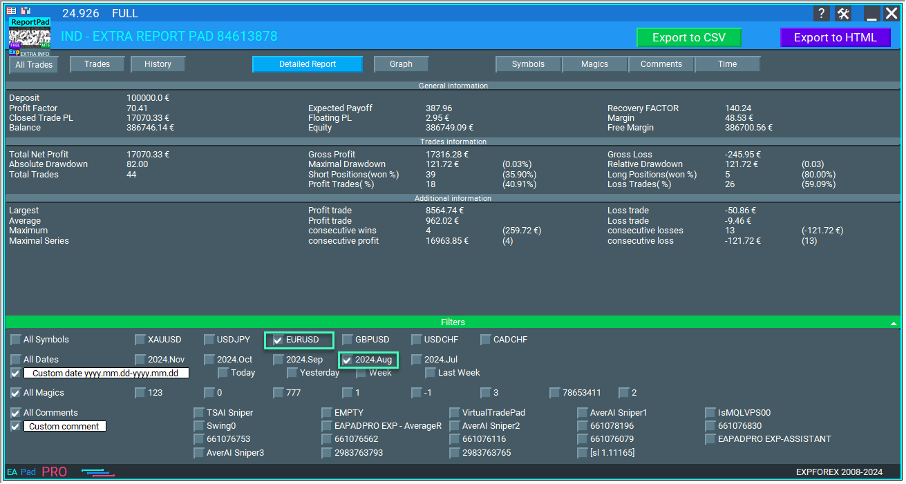 Extra Report Pad: Filters in the Reports Tab