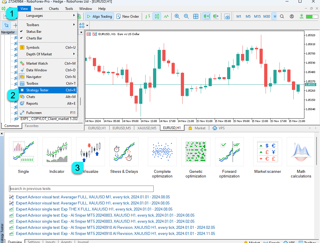 MetaTrader 5 Strategy Tester Interface