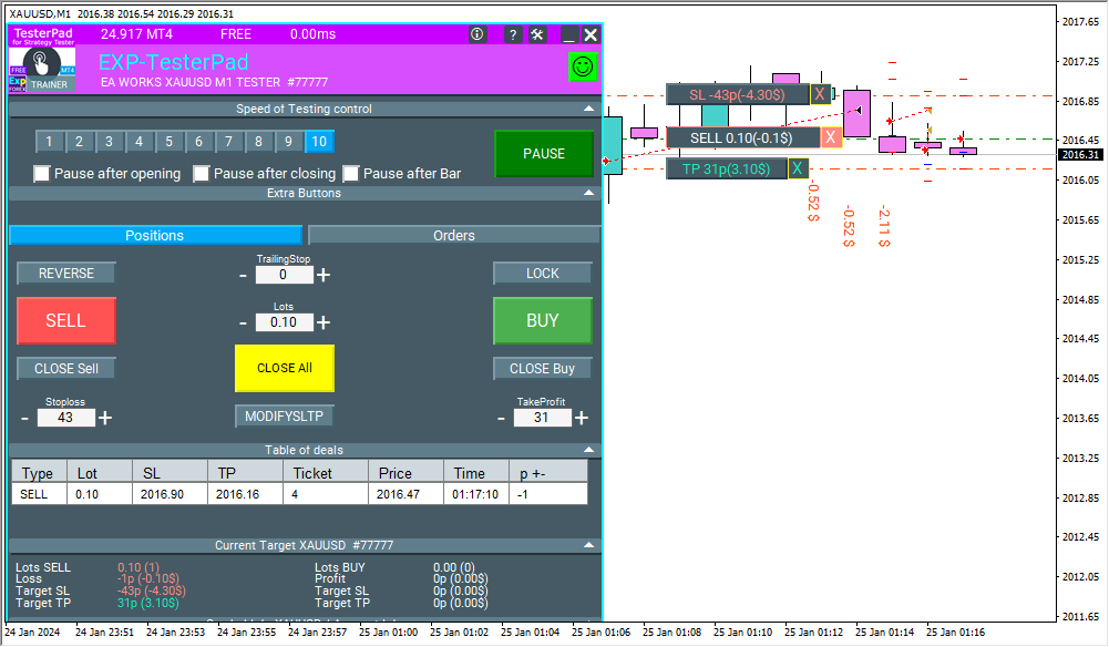 Expert Advisor Button Response in Strategy Tester