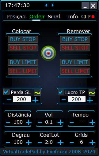 Trade Pad VirtualTradePad: Aba de Ordens de Gerenciamento: