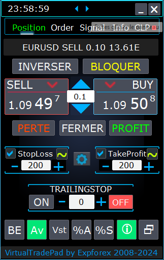 Onglet Gestion des Positions :