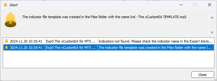 Indicator Template File for xCustomEA