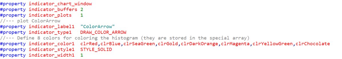 Example of code in the indicator for drawing color arrows: