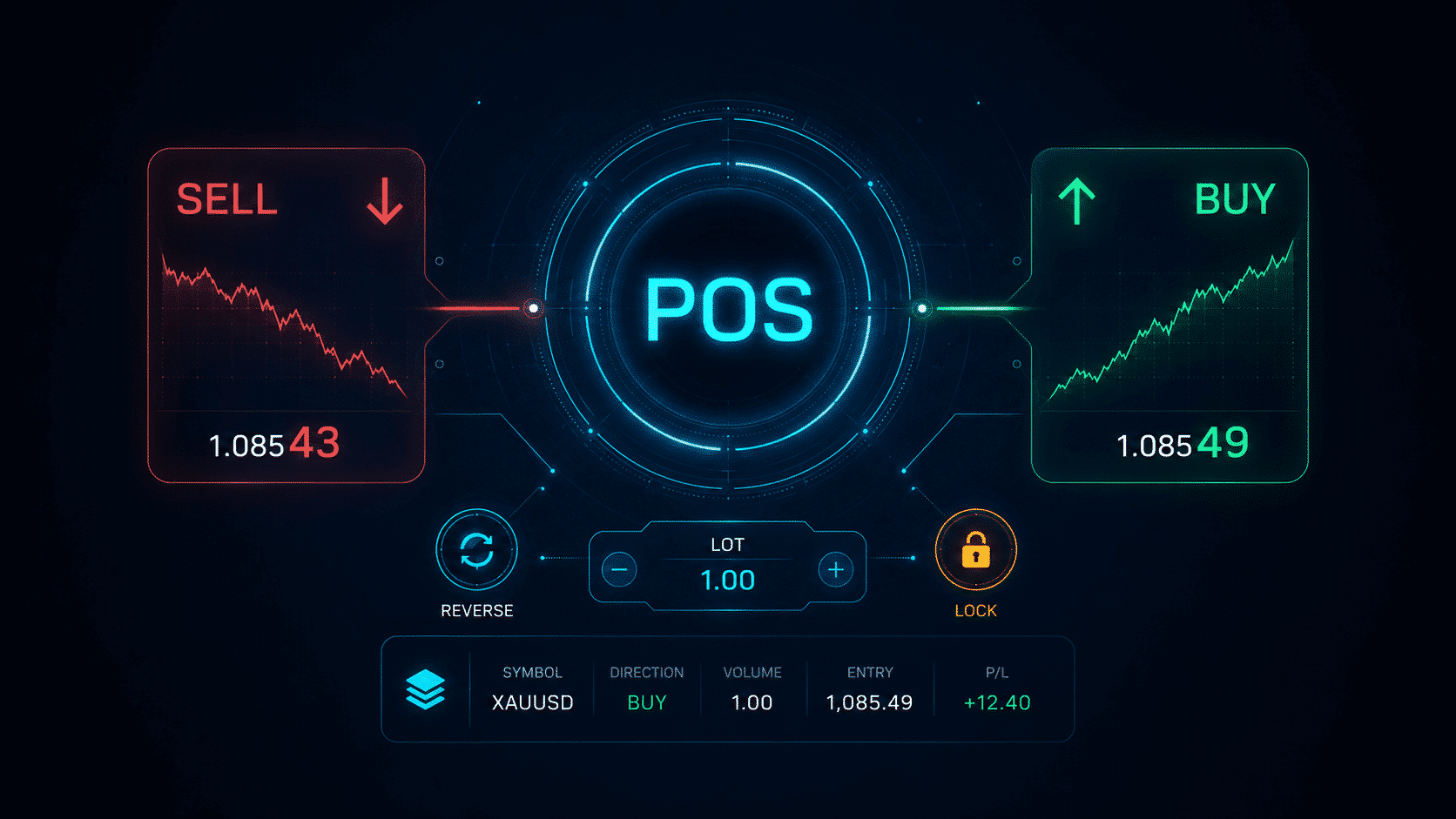 POS tab overview: the main manual trading panel with entry, close, protection and trailing controls. Video Thumbnail