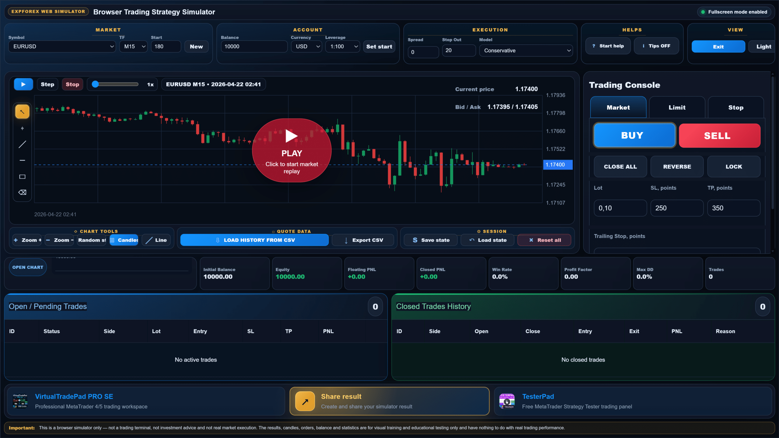 Expforex Web Simulator desktop panel preview