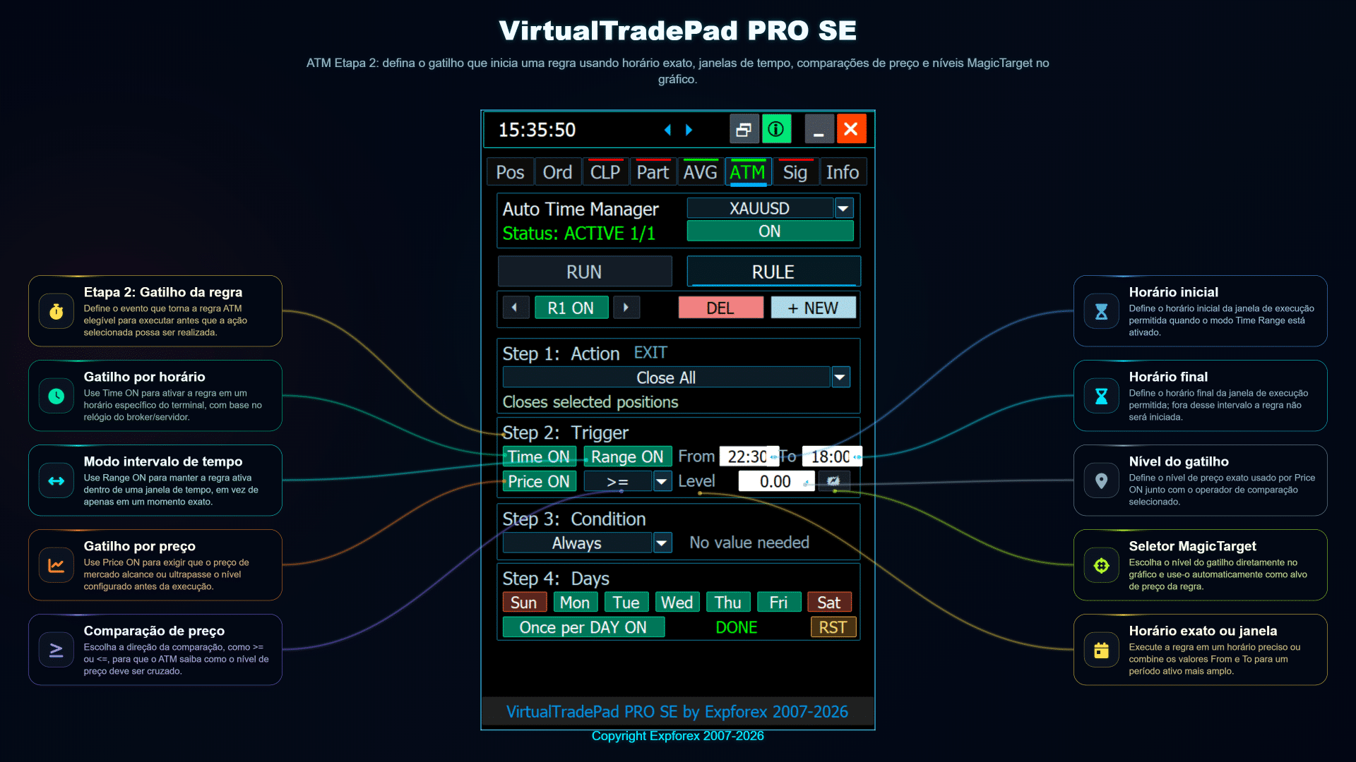 VirtualTradePad PRO SE ATM etapa 3 configuração dos detalhes da regra