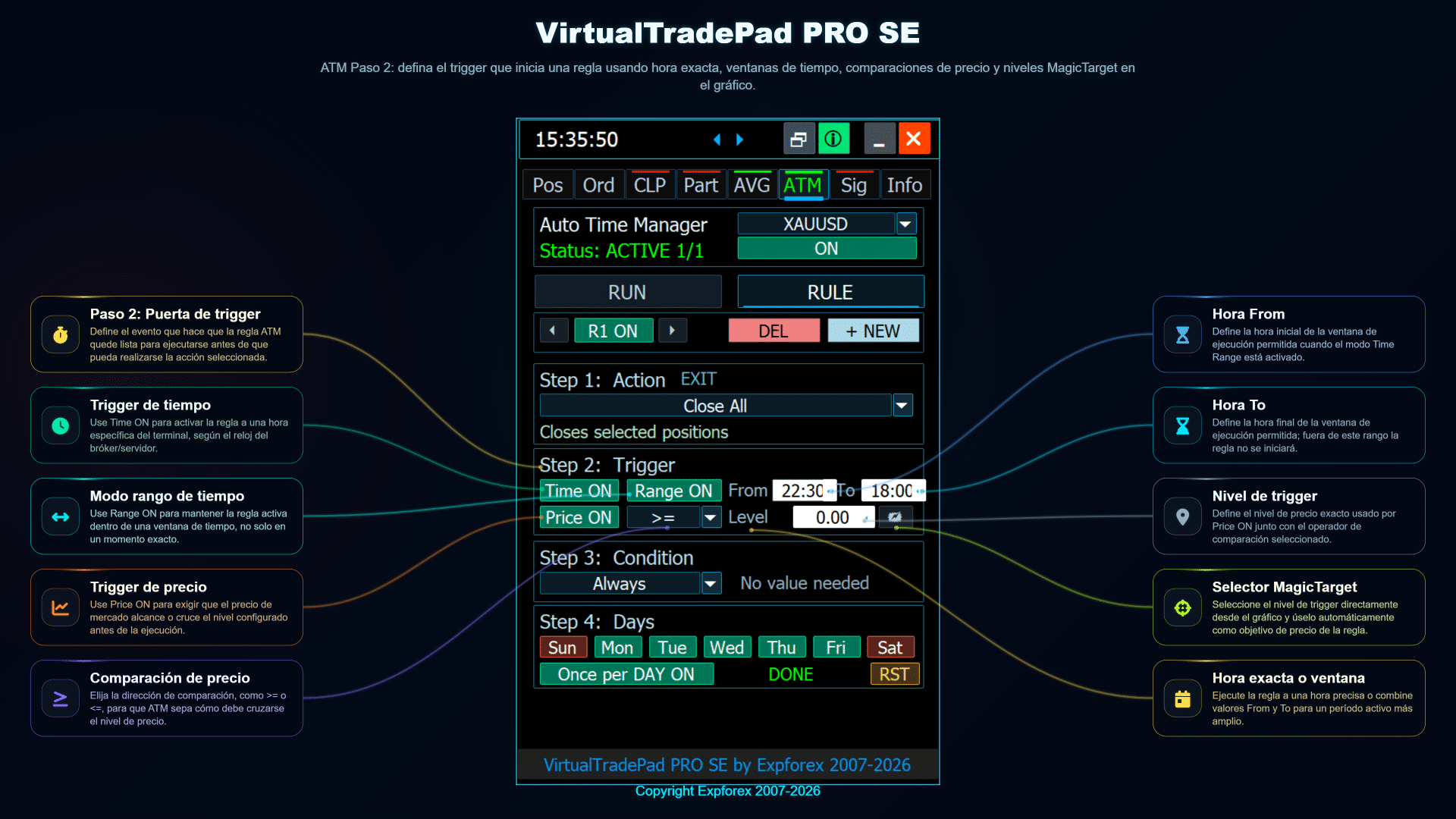 VirtualTradePad PRO SE ATM paso 3 configuración de regla